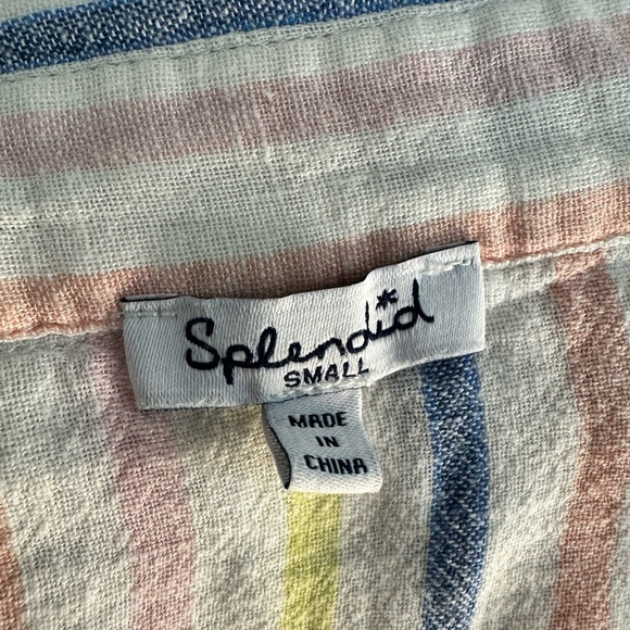 Splendid Small Linen Blend Button Up Striped Shirt Coastal Cottage Core - Picture 9 of 11